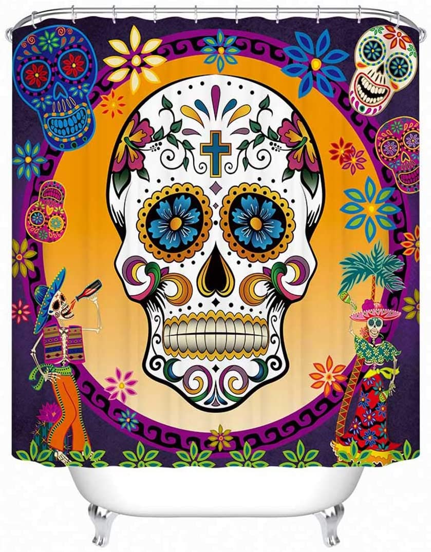 Sugar Skull Day of The Dead Shower Curtain Mexican Home Bath Decor