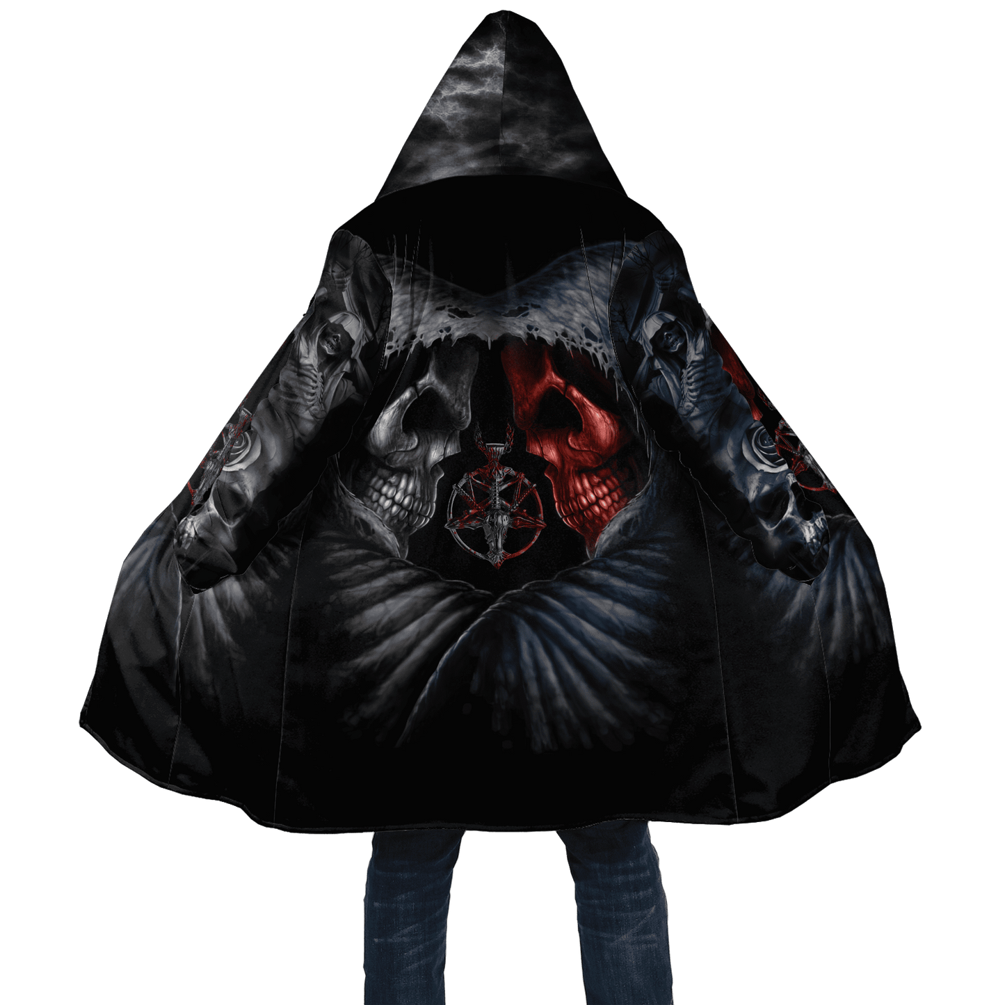 Winter Mens Cloak Fire Reaper Skull Tattoo 3D full Printing Fleece Hooded cloak Coat Unisex Casual Thick Warm Cape coat