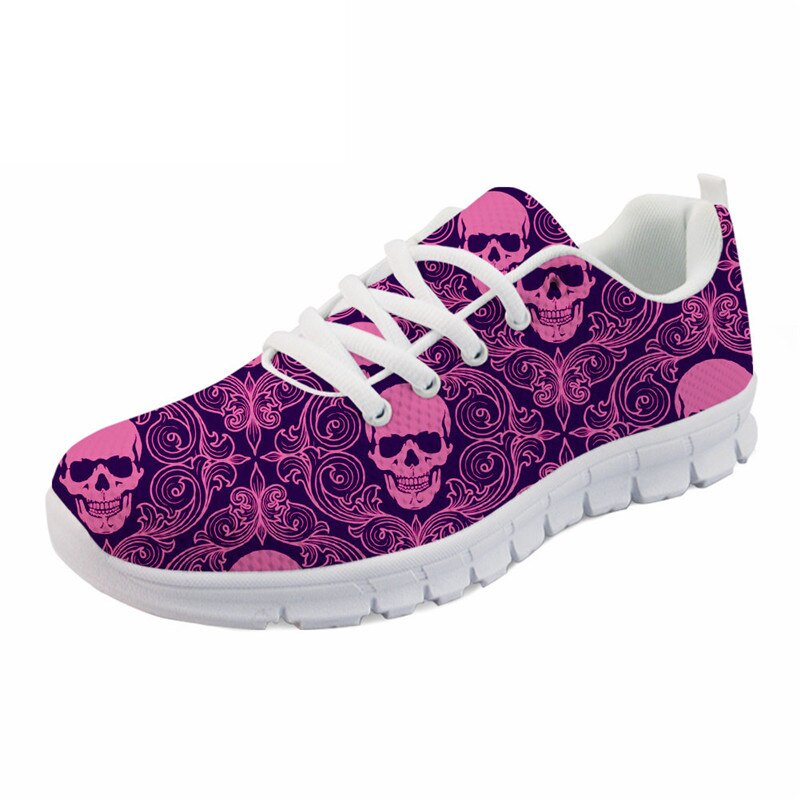 Shoes For Women Pink Punk Skull Print Summer Mesh Flat