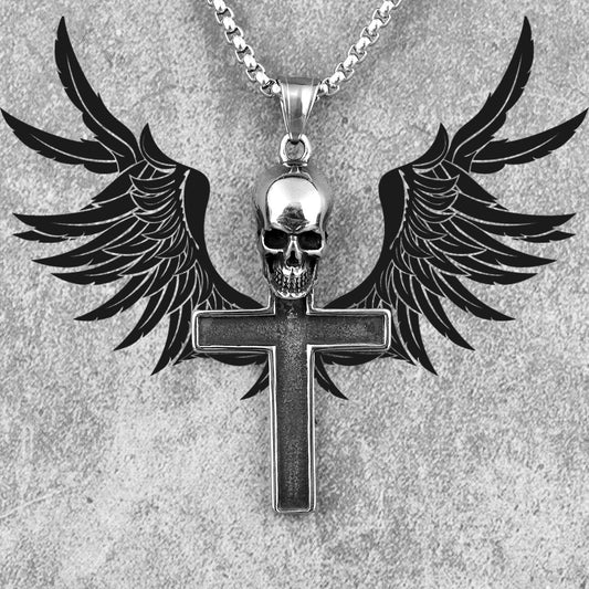 Stainless Steel Gothic Skull Cross Long Men Necklaces Pendants Chain Punk