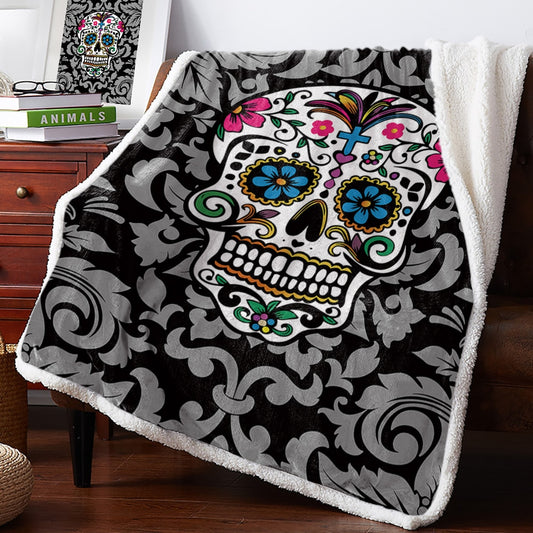 Sugar Skull Art With Retro Pattern  Warm Soft Blankets
