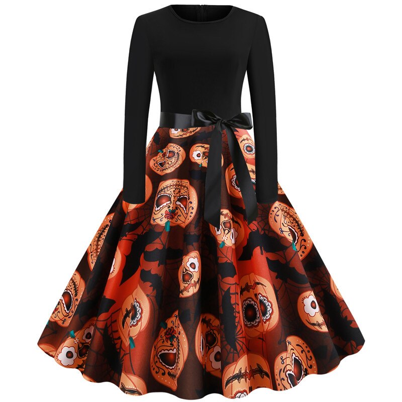 Bloody Skull Print Halloween Party Dresses