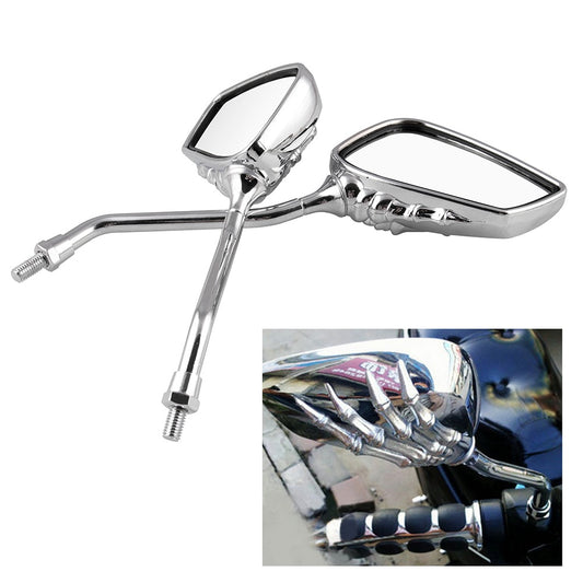 2pcs/Set Universal 8mm 10mm Motorcycle Chrome SKELETON Skull HAND Mirrors