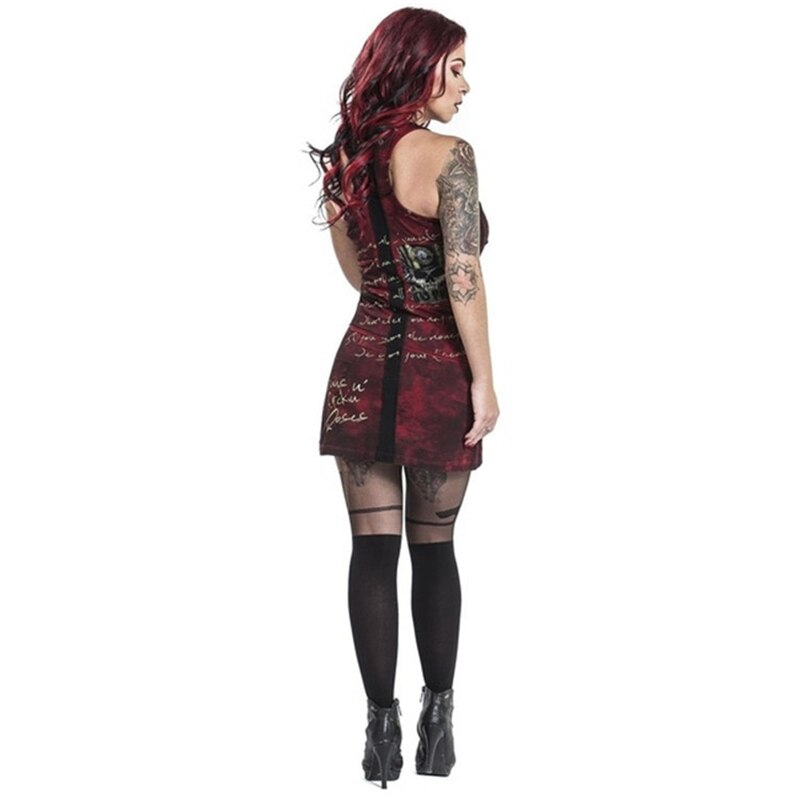 Punk Style Womens Club Gothic Skull Printing Vest Sexy Bandage Sleeveless O Neck Camisole Mini Dress Plus Size