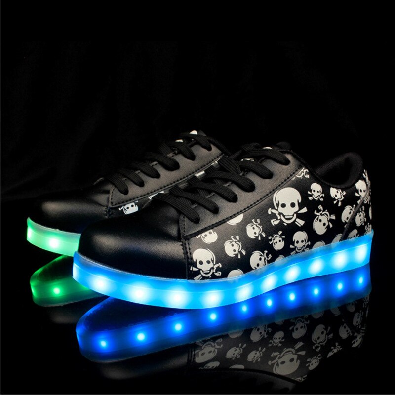 New Children Skull Led Light Shoes Kids Fluorescent Sneakers