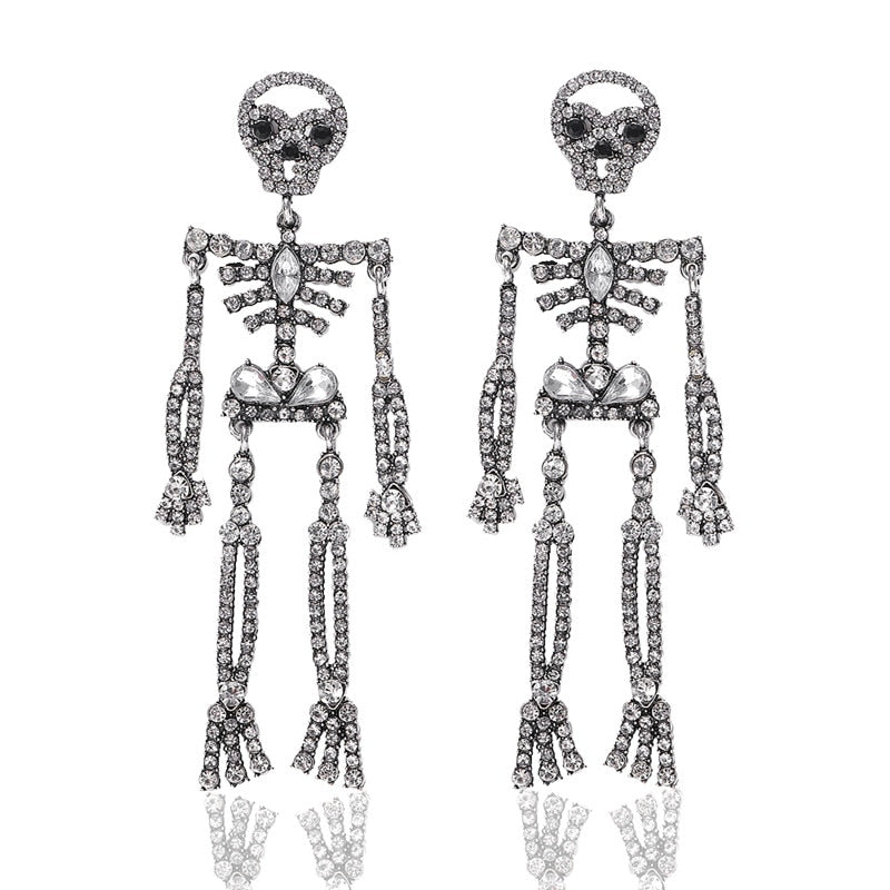 Skull Crystal Dangle Drop Earrings Exaggerated Big Statement Earrings