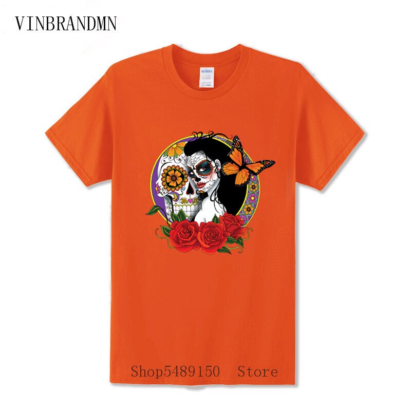 Strange Day Of The Dead T Shirt Sugar Skull Girl With Rose Tattoo T-Shirt Cool Fashion Summer Clothes For Men Boys Horror Tshirt