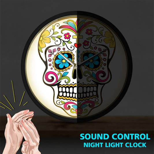 Sugar Skull Head Sound Control Wall Clock Watch Clocks Home Decor
