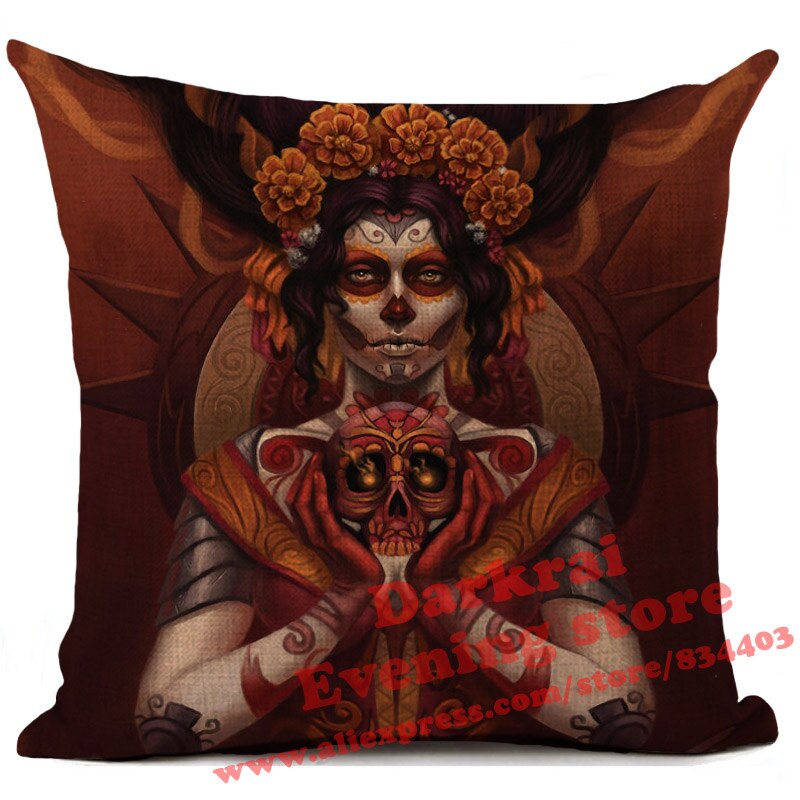 Day Of The Dead Halloween Cushion Pillow Cover Horror Sugar Skull