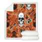 Skull Blanket Floral Skull Throw Blanket Black White Background Sherpa Fleece Blanket