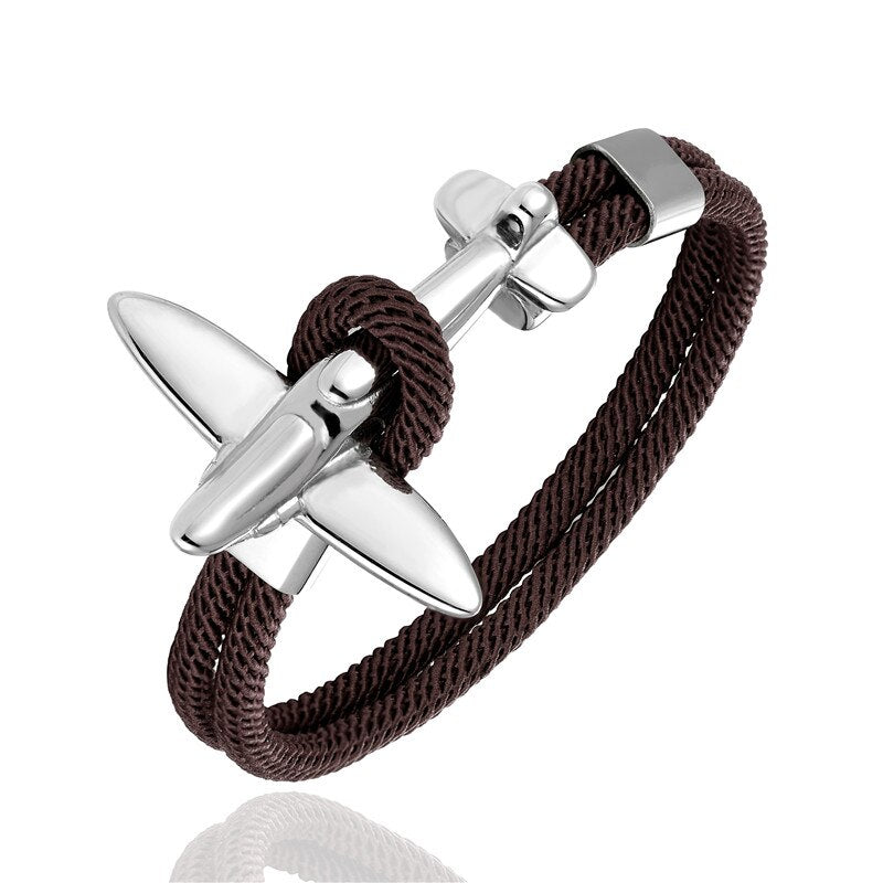 Fashion Stainless Steel Airplane Glider Anchor Rope Leather