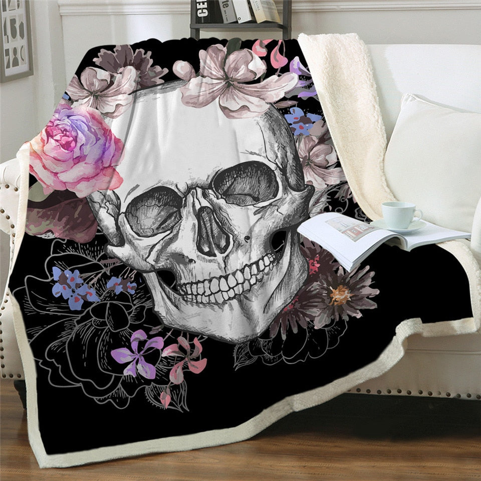 Skull Blanket for Beds Floral Roses Thin Quilt Fashionable Bedspread Blanket