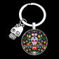 Exquisite Colorful Sugar Skull Pendent Glass Keychain Skeleton and Flower Key Ring for Unisex