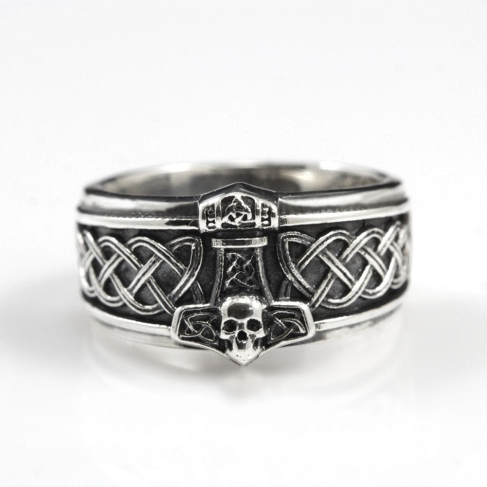 Stainless Steel Biker Ring Mens Mjolnir Skull Rings