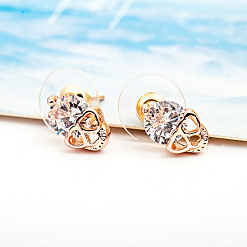 Cute Heart Eyes Skull Earrings Women Girl Small Jewelry Rose Gold