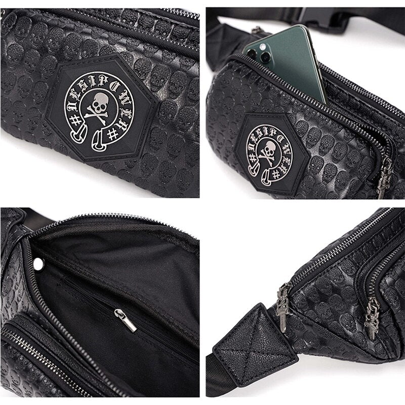 Retro Men Skull Chest Pack Waist Bag