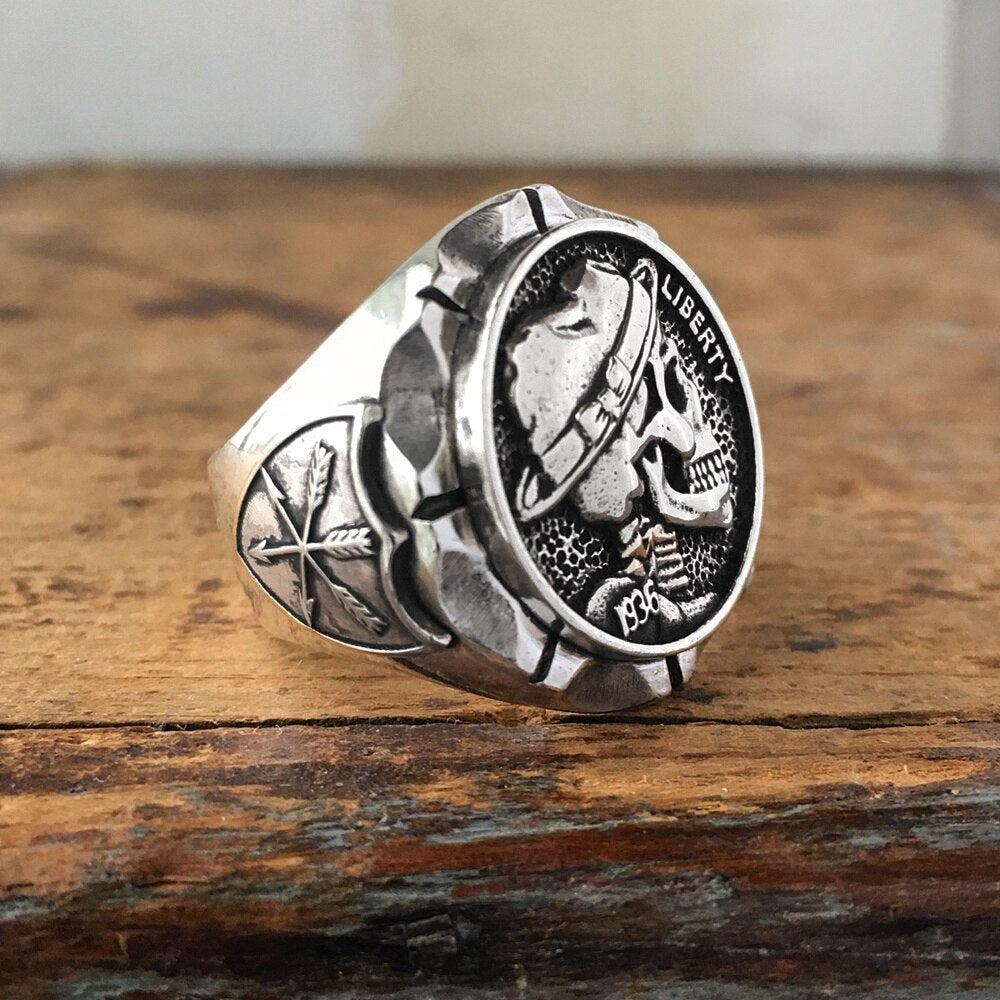 Hobo Nickel Brave Skull Rings Mens Mexican Indian