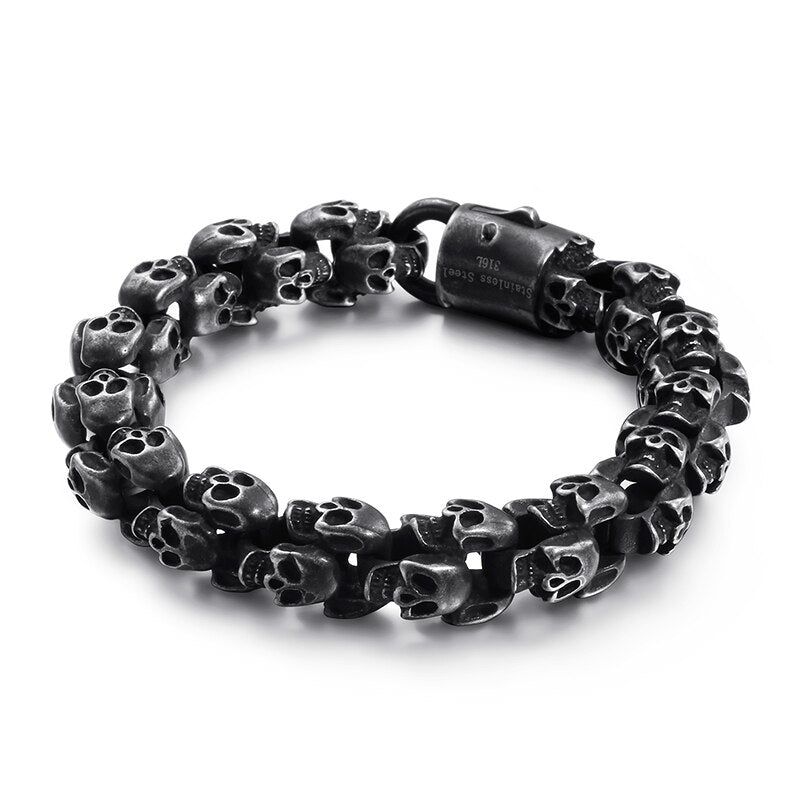 Gifts Vintage jewelry black stainless steel skeleton Skull Link Chain