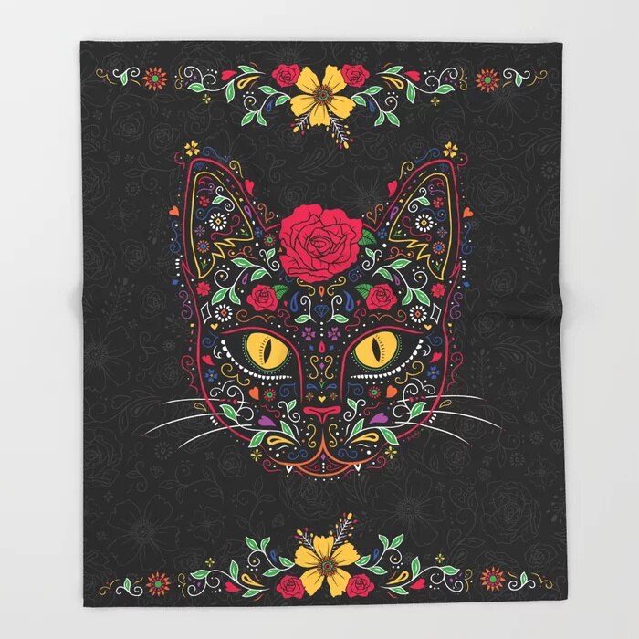 Sugar Skull Blanket Cool Design Kitty Cat Sugar Skull Fleece Blankets and Throw Blanket