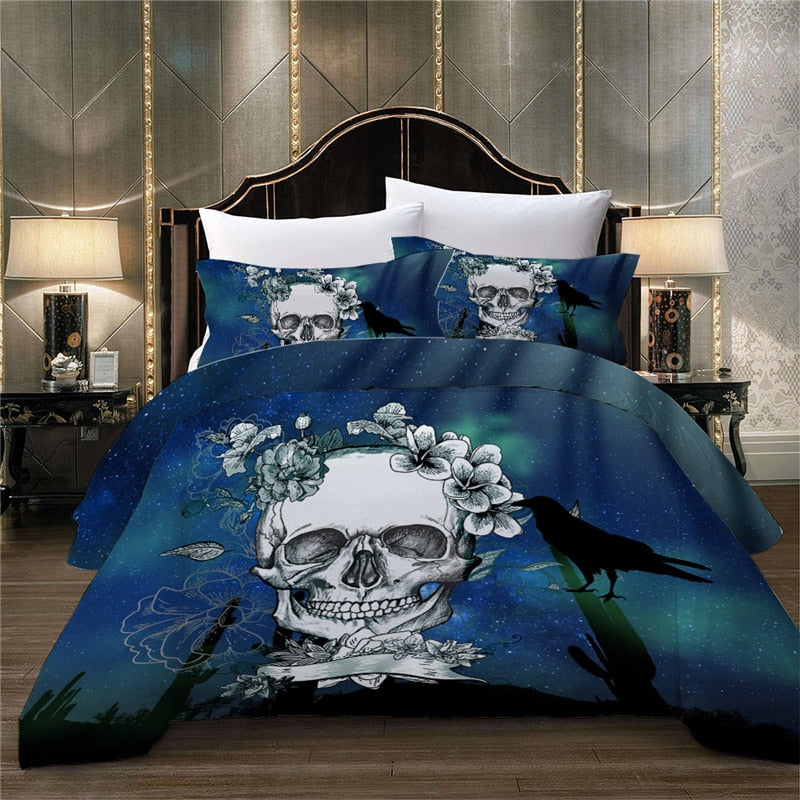 Gothic Duvet Cover Set Sugar Skull Flower Single Double Bedding