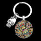 Exquisite Colorful Sugar Skull Pendent Glass Keychain Skeleton and Flower Key Ring for Unisex