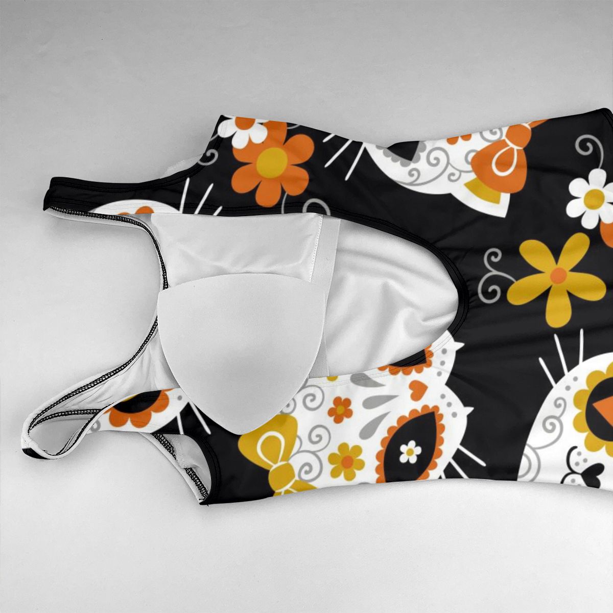 Swimwear Swimsuit Women Backless Cat Sugar Skulls And Flowers Swimsuit