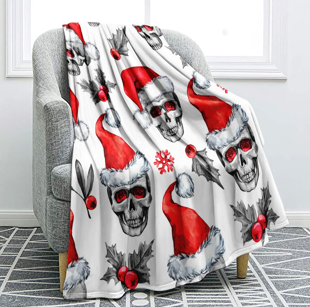 Skull Blanket Floral Skull Throw Blanket Black White Background Sherpa Flannel Blanket