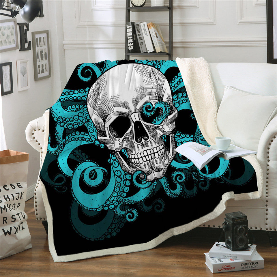 Skull Blanket for Beds Floral Roses Thin Quilt Fashionable Blanket