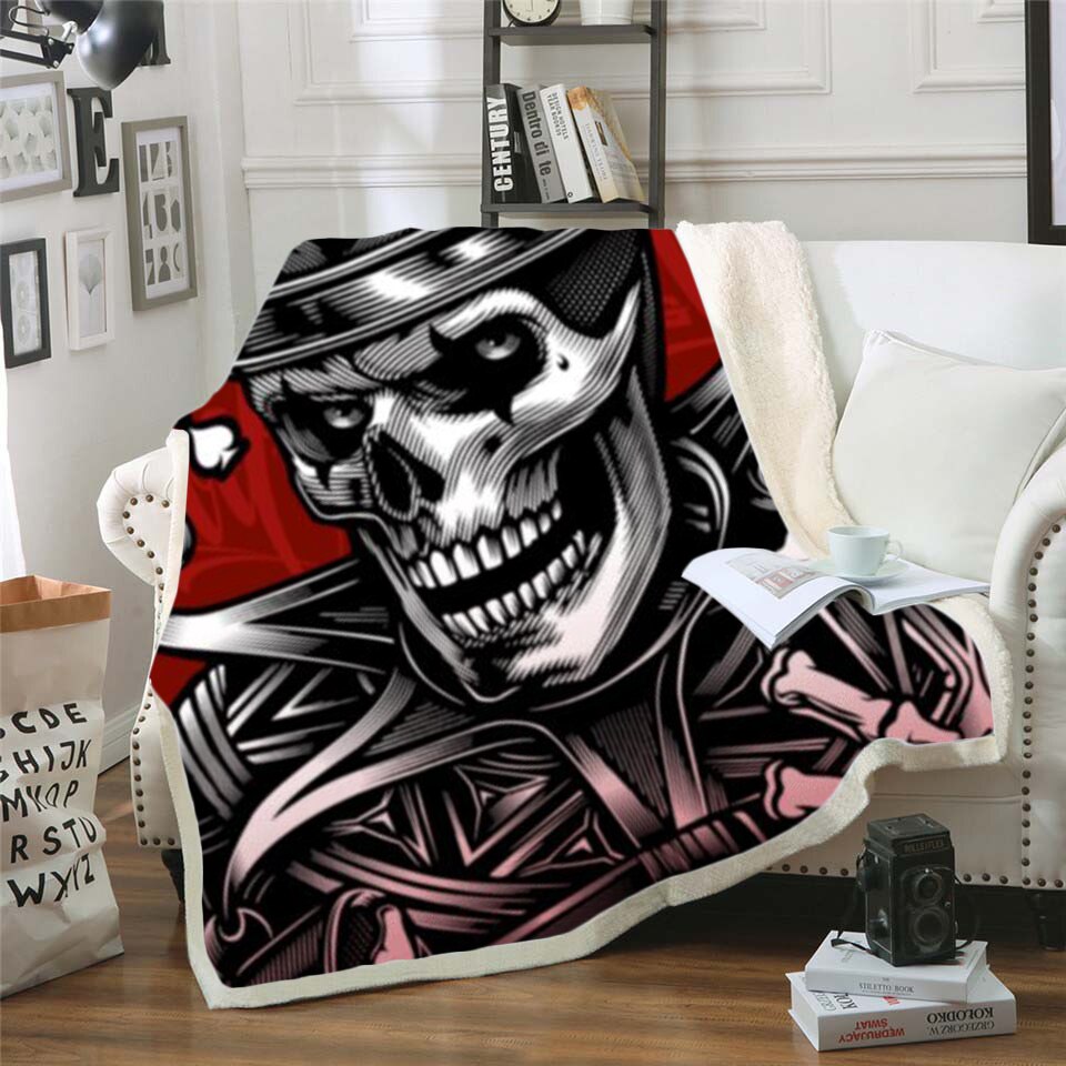 Skull Gothic Fleece Blanket for Beds Thick Quilt Fashion Bedspread Sherpa Throw Blanket