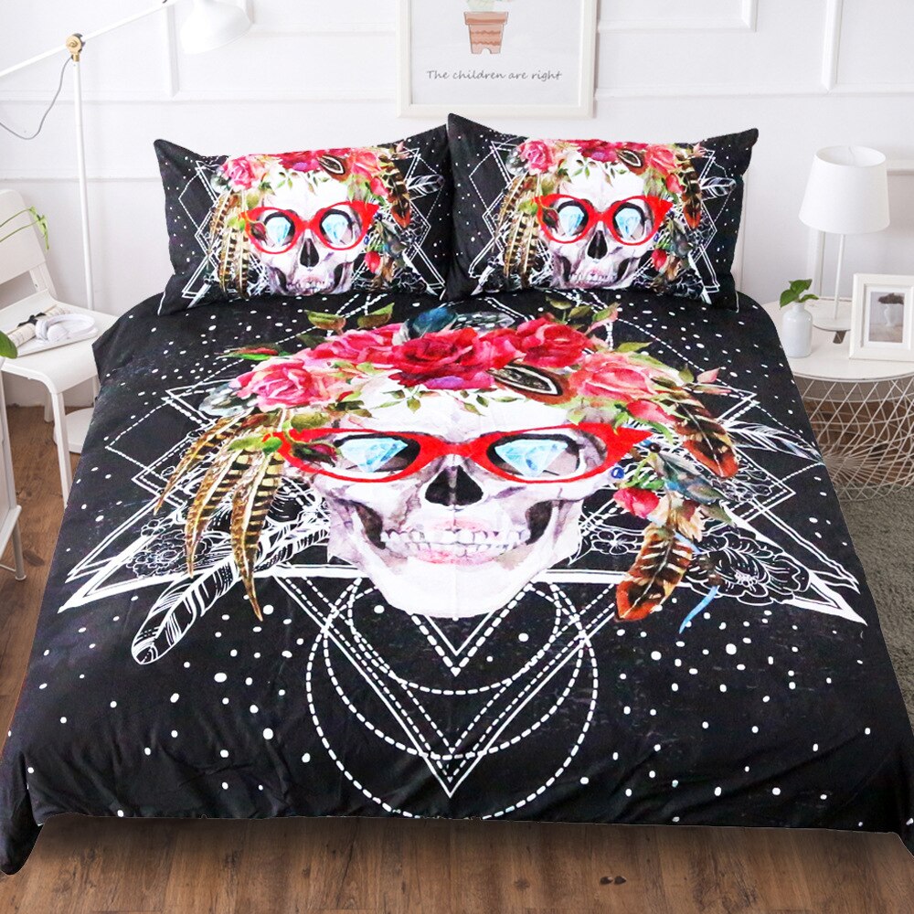 Black Sugar Skulls Comforter Bedding Sets Brand Home King Bedclothes Cotton
