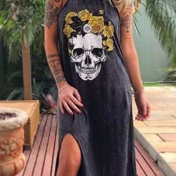 Summer Women Dresses 2020 Punk Flower Skull