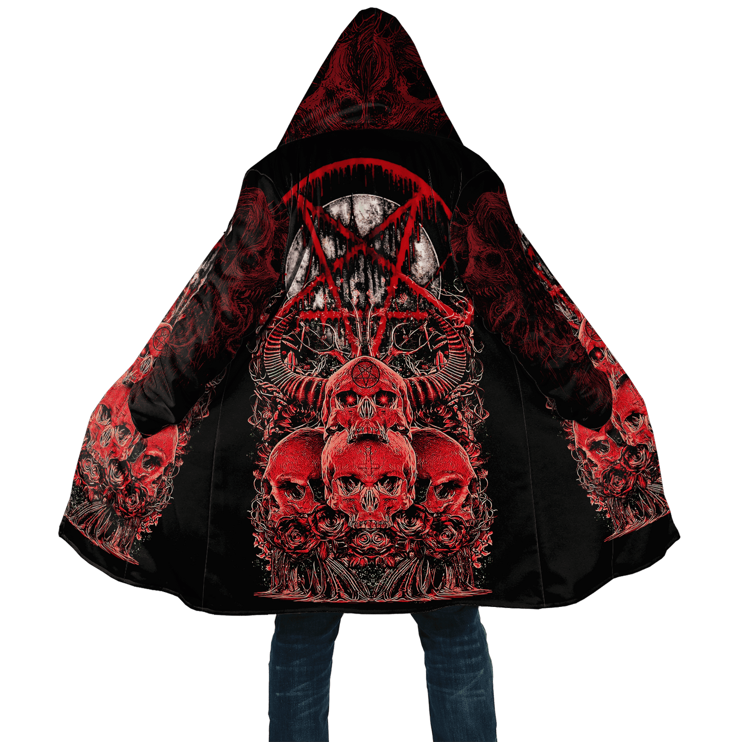 Winter Mens Cloak Fire Reaper Skull Tattoo 3D full Printing Fleece Hooded cloak Coat Unisex Casual Thick Warm Cape coat