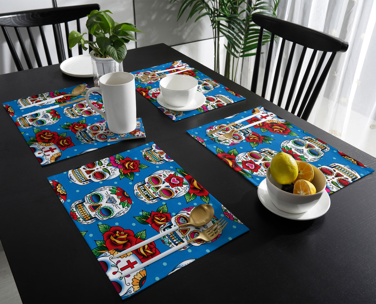 Mexican Skull Table Runner Wedding Table Decor Party Dining Table Mat Placemat