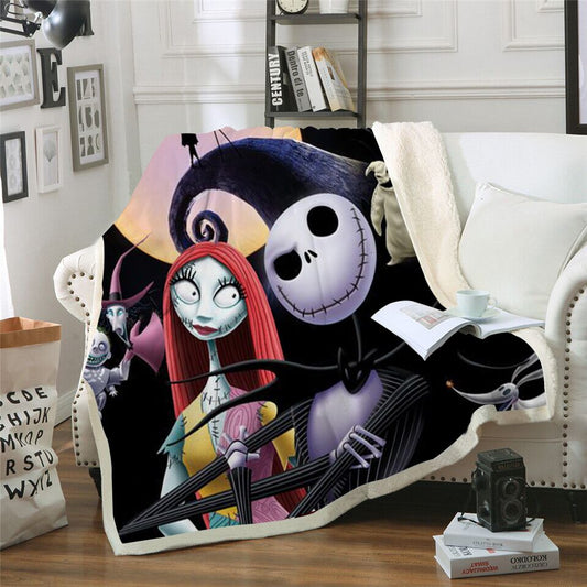 Jack Skellington Print Sherpa Fleece Skull Adults Throw Blanket