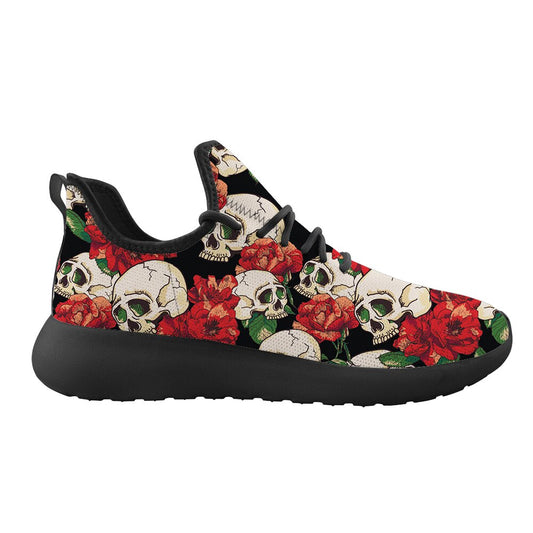 Women's Casual Running Shoes Red Flower Skull Low Top Ladies Flat Printing Custom