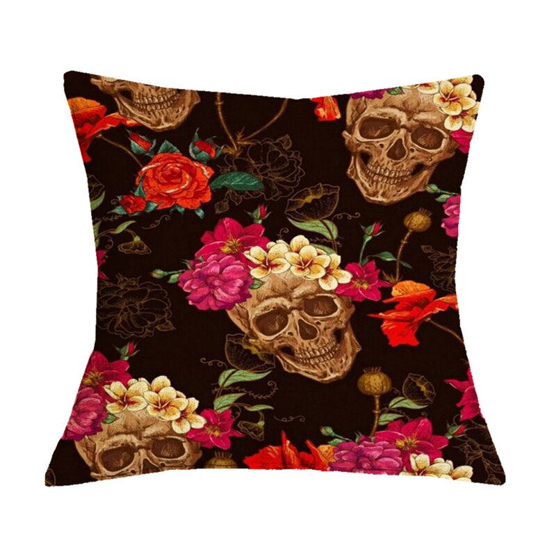 Floral Skull Print Throw Pillows for Couch Halloween Decorative Pillow Covers