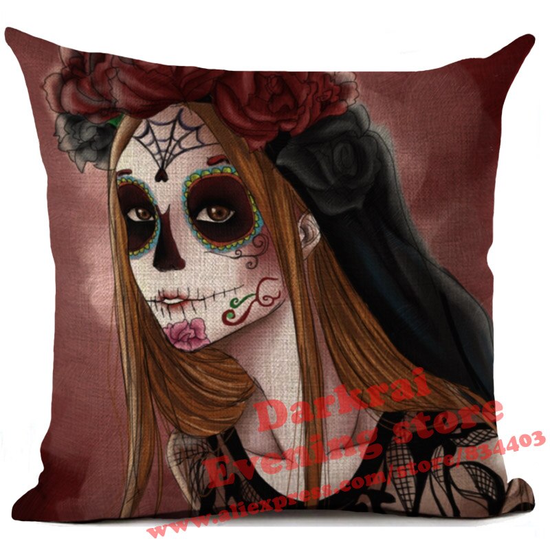 Day Of The Dead Halloween Cushion Pillow Cover Horror Sugar Skull