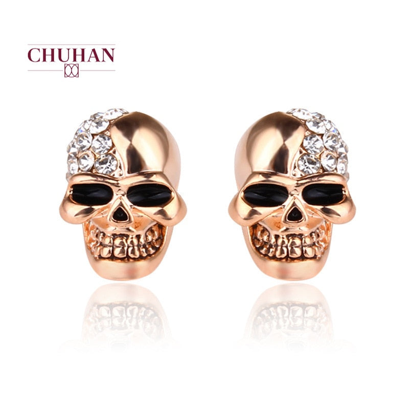 New Hot Punk Gold Unisex Skull Head Stud Earring