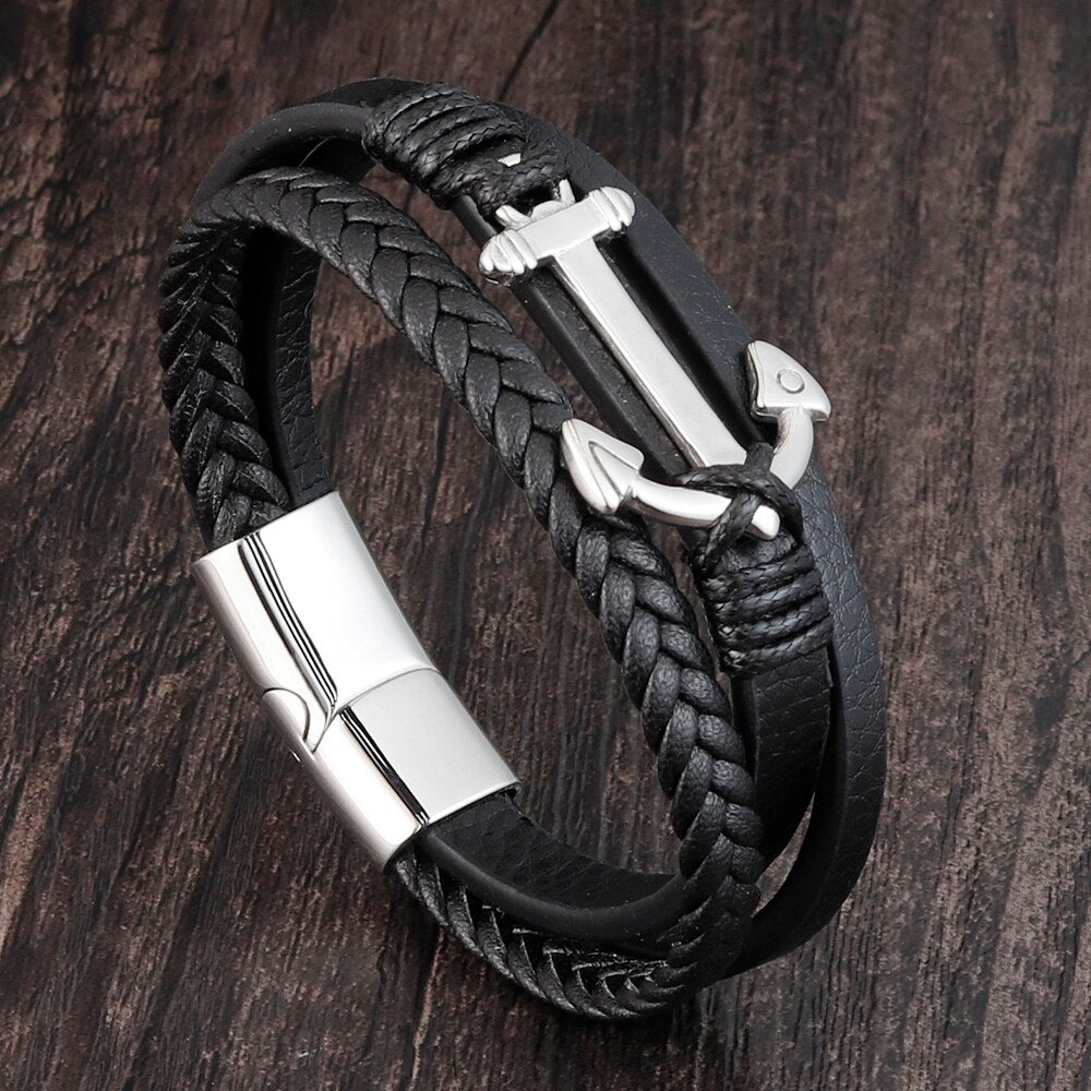 New Fashion Men Jewelry Anchor Bracelet Leather Rope Bracelet