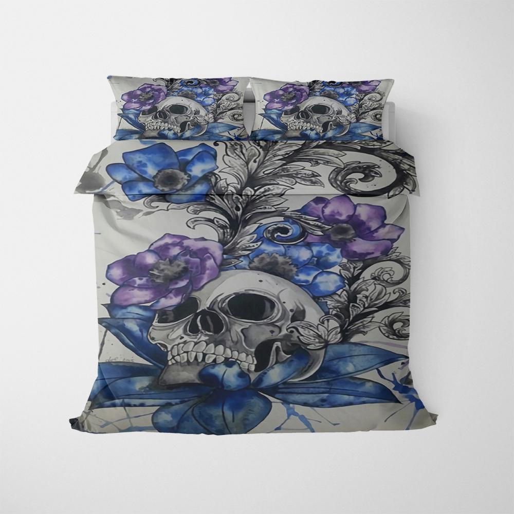 3D Luxury Flower Skull Bedding Set Duvet Cover Set