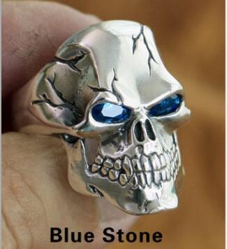 Sterling Silver CZ Eyes Skull Ring Mens Biker