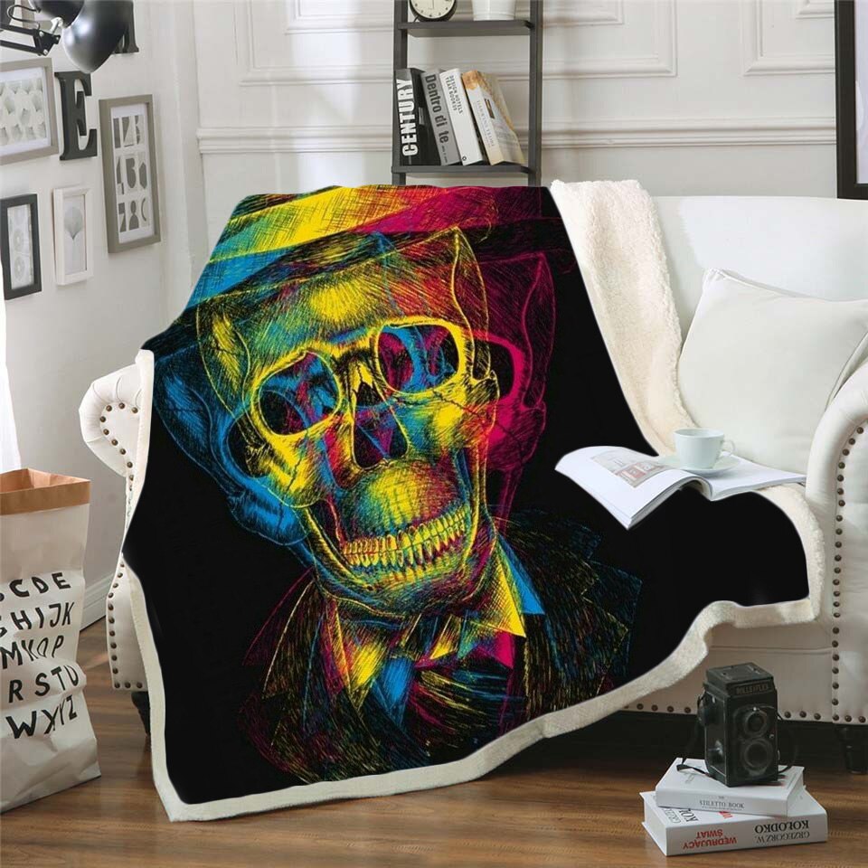 Skull Gothic Fleece Blanket for Beds Thick Quilt Fashion Bedspread Sherpa Throw Blanket