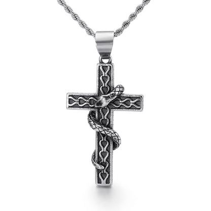 Vintage Cross Snake Pendant Gothic Men Stainless Steel