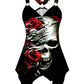 Gothic Tshirt Skull Print Tops Shirt with Narrow Straps Women Irregular V-neck Plus Size