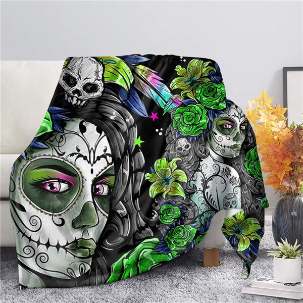 Skull Day of the Dead Purple Gothic Style Girls Throw Blanket