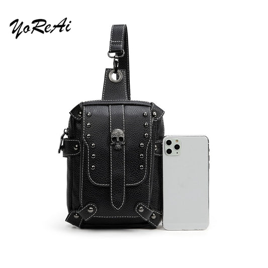 Skull Black Solid PU Leather Women Chest Pack Punk Bags