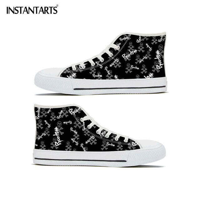 Skull with Rose Printing Flats Shoes High Top Lace Up Canvas Shoes