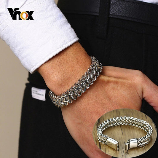 Punk 12.5mm Wave Link Chain Bracelets for Men Stainless Steel