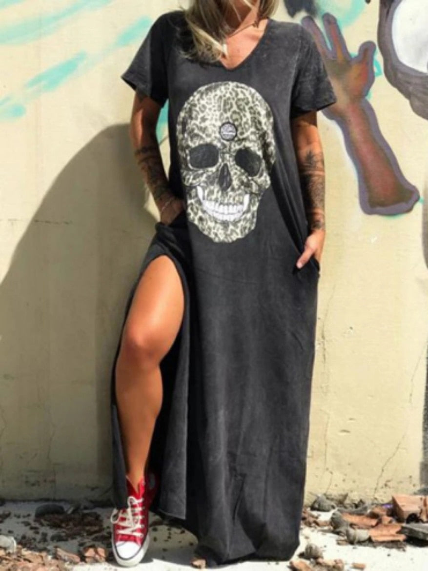 2020 Summer Dress Women Casual Punk Loose Short Sleeve Skull