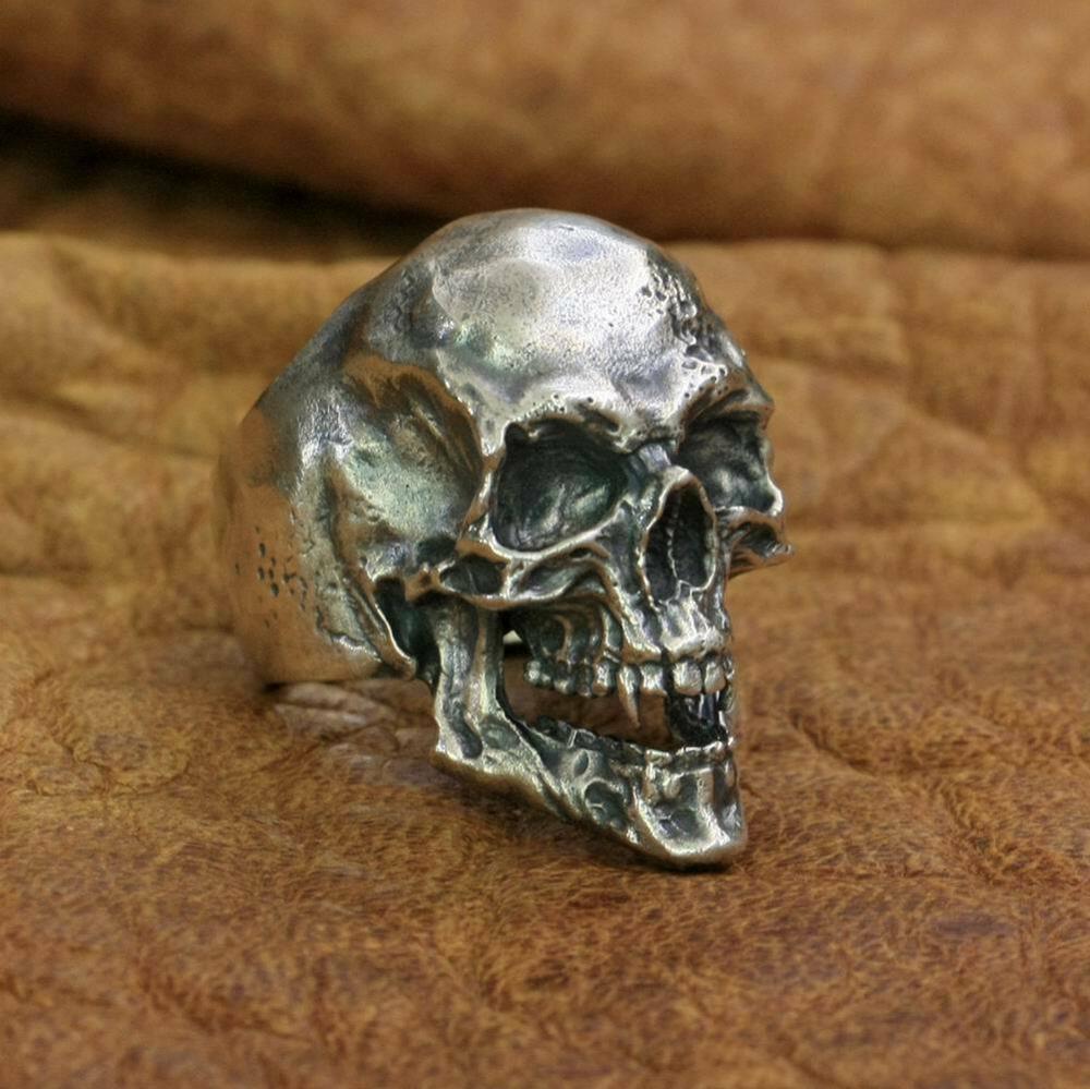 925 Sterling Silver Sharp Teeth Skull Ring Mens Biker Punk